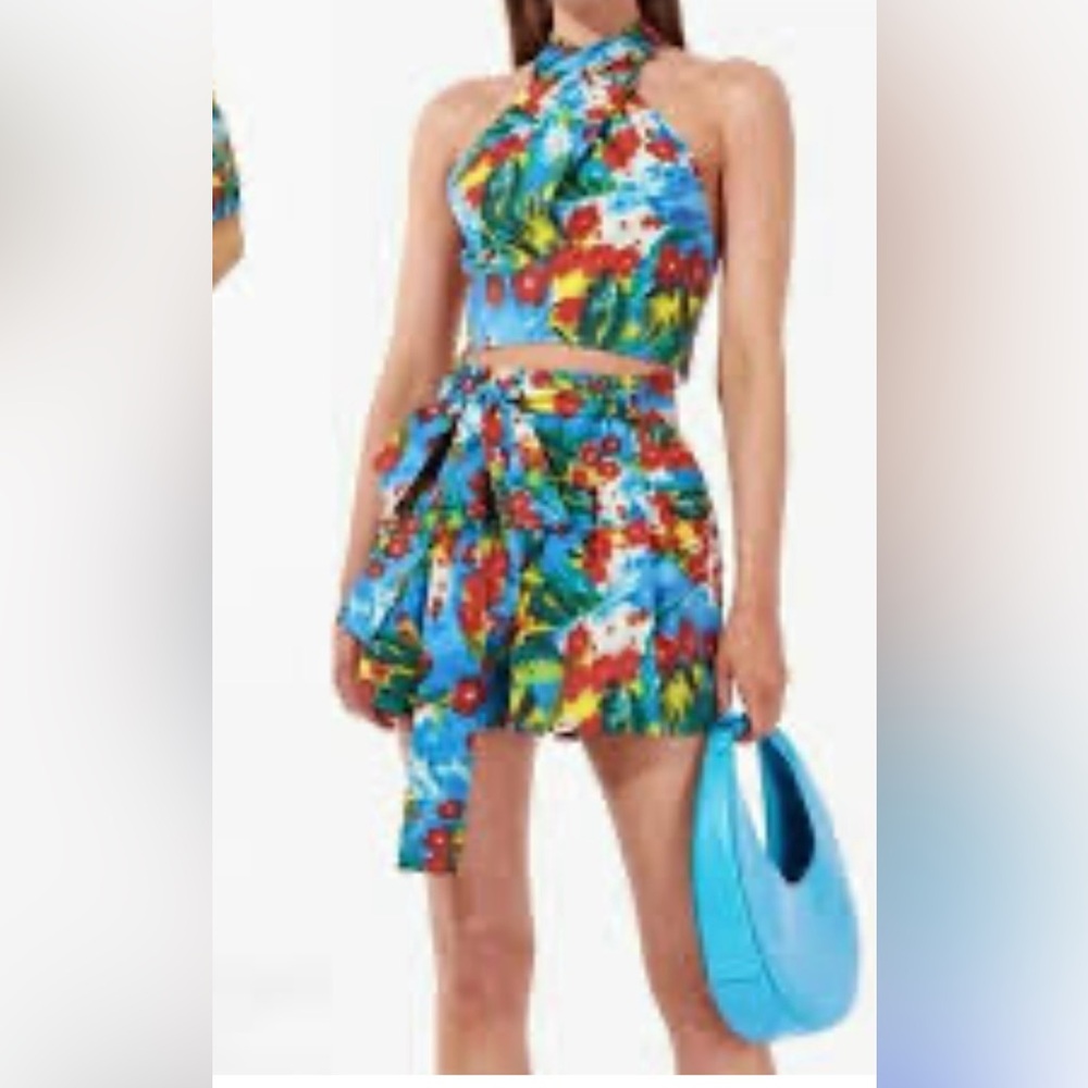 STAUD Floral Halter Crop Top Skirt Set Size 6 Multicolor Cotton Blend Summer